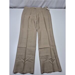 VTG Haspel Dress Pants Mens 42x36 Beige Linen Astor Pleated Straight Unhemmed